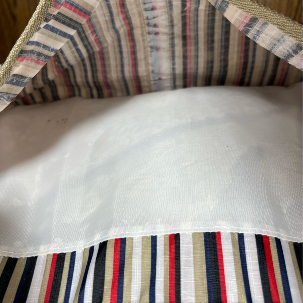 American Tourister 2 Pc Striped Travel Bag/purse, Matching Makeup Purse Name Tag - Picture 3 of 11